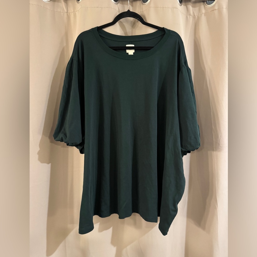 NWT Amazon Dark Green Women's Puff-Sleeve Tunic Top